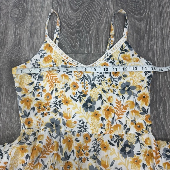 Joie Floral Mommy and Me Cotton Blend Yellow Gray Thin Strap Maxi Tier Dress 2 - Picture 10 of 13